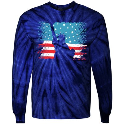 Distressed 4th Of July Liberty Flag Tie-Dye Long Sleeve Shirt