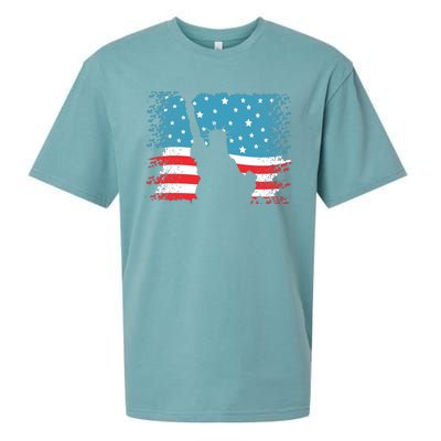 Distressed 4th Of July Liberty Flag Sueded Cloud Jersey T-Shirt