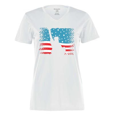 Distressed 4th Of July Liberty Flag Women's Momentum V-Neck T-Shirt