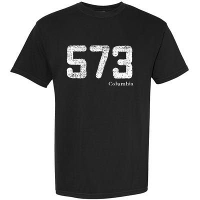 Distressed 573 Area Code Columbia Missouri Garment-Dyed Heavyweight T-Shirt