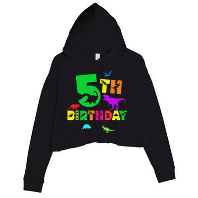 Dinosaur 5th Birthday Dino Im 5 Birthday Crop Fleece Hoodie