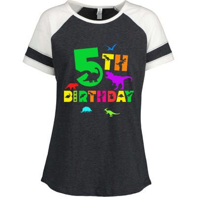 Dinosaur 5th Birthday Dino Im 5 Birthday Enza Ladies Jersey Colorblock Tee