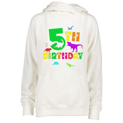 Dinosaur 5th Birthday Dino Im 5 Birthday Womens Funnel Neck Pullover Hood