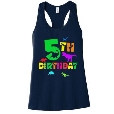 Dinosaur 5th Birthday Dino Im 5 Birthday Women's Racerback Tank