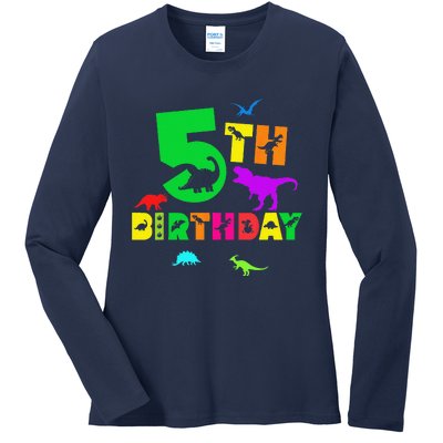 Dinosaur 5th Birthday Dino Im 5 Birthday Ladies Long Sleeve Shirt