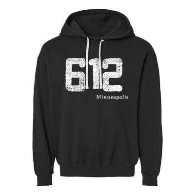 Distressed 612 Area Code Minneapolis Minnesota Garment-Dyed Fleece Hoodie