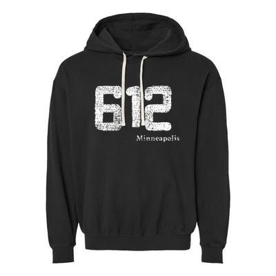 Distressed 612 Area Code Minneapolis Minnesota Garment-Dyed Fleece Hoodie