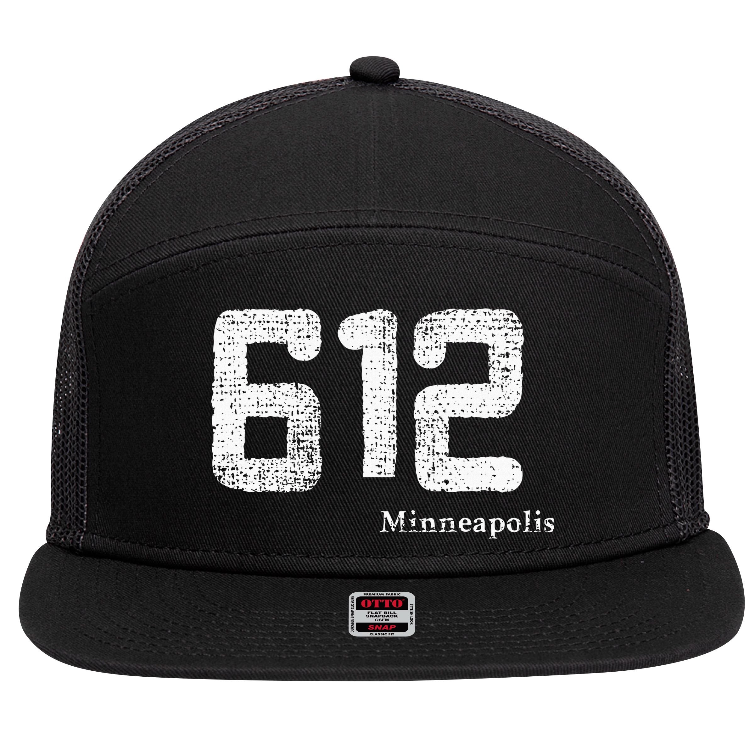 Distressed 612 Area Code Minneapolis Minnesota 7 Panel Mesh Trucker Snapback Hat