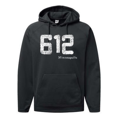 Distressed 612 Area Code Minneapolis Minnesota Performance Fleece Hoodie