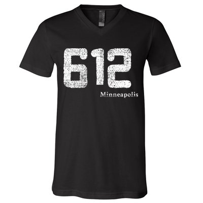 Distressed 612 Area Code Minneapolis Minnesota V-Neck T-Shirt