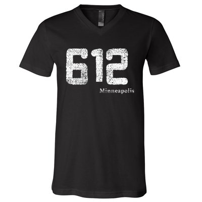 Distressed 612 Area Code Minneapolis Minnesota V-Neck T-Shirt