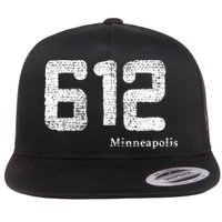 Distressed 612 Area Code Minneapolis Minnesota Flat Bill Trucker Hat