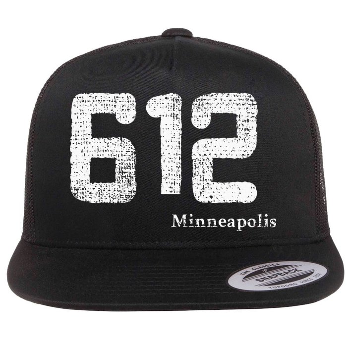 Distressed 612 Area Code Minneapolis Minnesota Flat Bill Trucker Hat