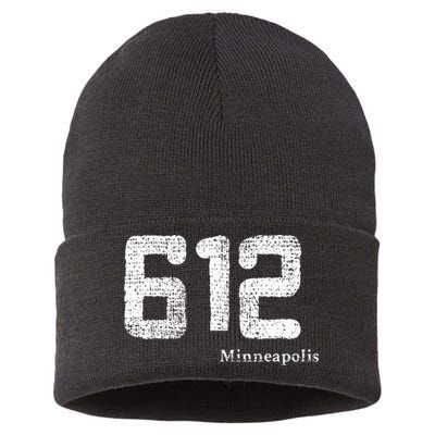 Distressed 612 Area Code Minneapolis Minnesota Sustainable Knit Beanie