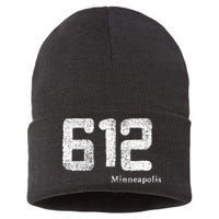 Distressed 612 Area Code Minneapolis Minnesota Sustainable Knit Beanie