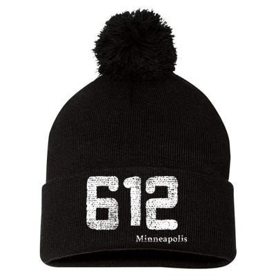 Distressed 612 Area Code Minneapolis Minnesota Pom Pom 12in Knit Beanie