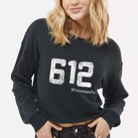 Distressed 612 Area Code Minneapolis Minnesota Cropped Pullover Crew