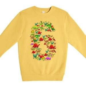 Dinosaur 6 Year Old Gifts 6th Birthday Boy Girl Party Funny Premium Crewneck Sweatshirt