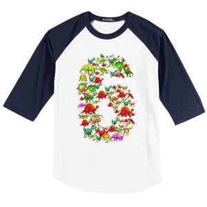 Dinosaur 6 Year Old Gifts 6th Birthday Boy Girl Party Funny Baseball Sleeve Shirt