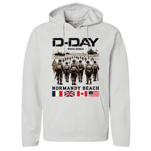 Dday 80th Anniversary Normandy Beach Landing Performance Fleece Hoodie