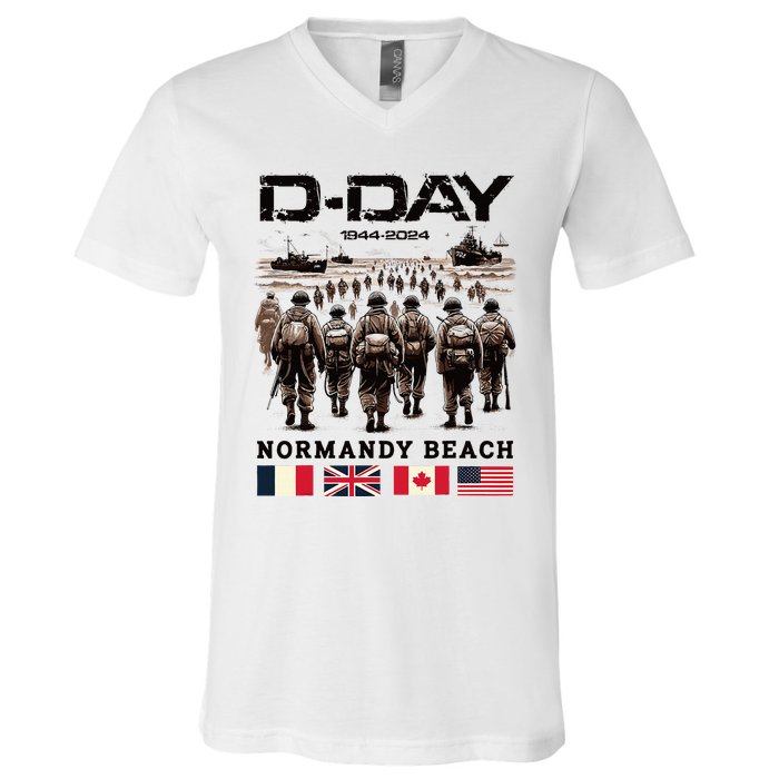 Dday 80th Anniversary Normandy Beach Landing V-Neck T-Shirt