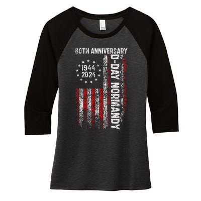 Dday 80th Anniversary Shirts American Flag 1944 Women's Tri-Blend 3/4-Sleeve Raglan Shirt