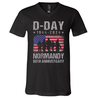 Dday 80th Anniversary 19442024 Normandy Us Flag D Day V-Neck T-Shirt