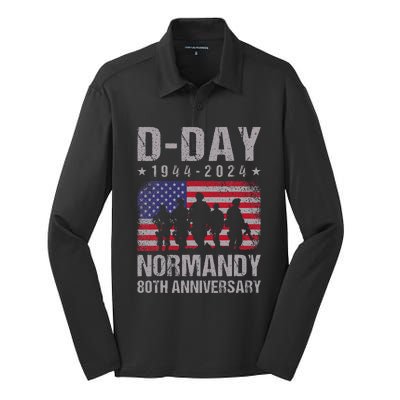 Dday 80th Anniversary 19442024 Normandy Us Flag D Day Silk Touch Performance Long Sleeve Polo