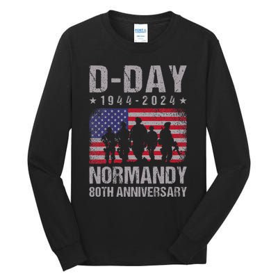 Dday 80th Anniversary 19442024 Normandy Us Flag D Day Tall Long Sleeve T-Shirt