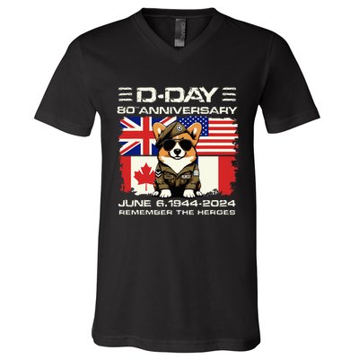 Dday 80th Anniversary Normandy Beachdog D Day Landing V-Neck T-Shirt