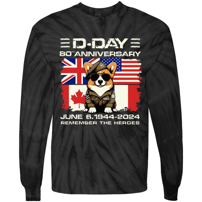 Dday 80th Anniversary Normandy Beachdog D Day Landing Tie-Dye Long Sleeve Shirt