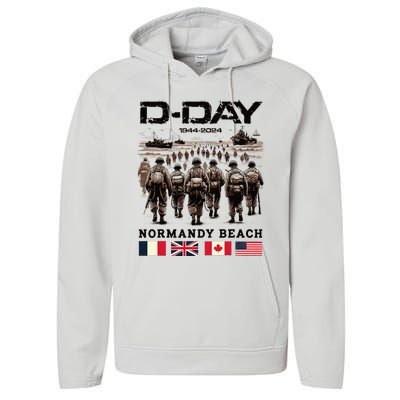 Dday 80th Anniversary Normandy Beach Landing History 1944 Performance Fleece Hoodie