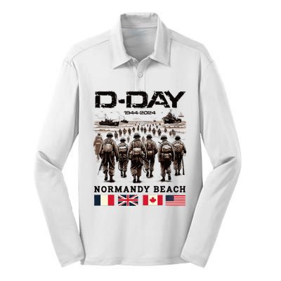 Dday 80th Anniversary Normandy Beach Landing History 1944 Silk Touch Performance Long Sleeve Polo