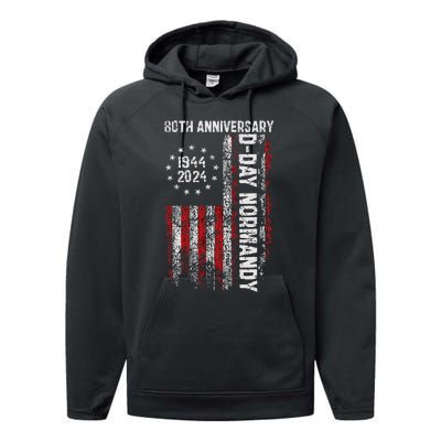 Dday 80th Anniversary American Flag 1944 Normandy Performance Fleece Hoodie