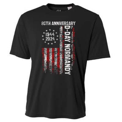 Dday 80th Anniversary American Flag 1944 Normandy Cooling Performance Crew T-Shirt