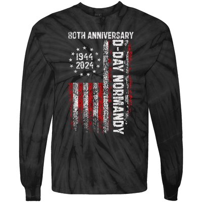 Dday 80th Anniversary American Flag 1944 Normandy Tie-Dye Long Sleeve Shirt