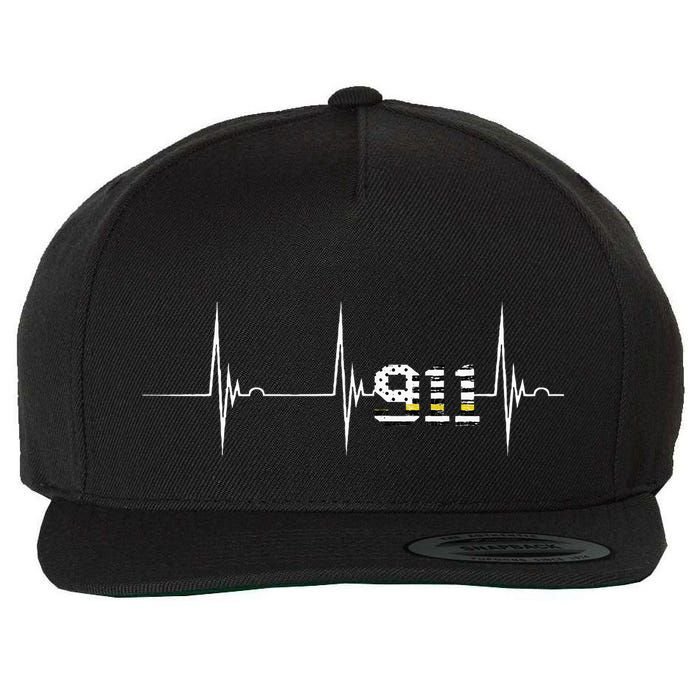 Dispatcher 911 Vintage Usa Flag Heartbeat Ekg Pulse Dispatch Wool Snapback Cap
