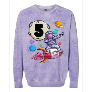 Dabbing Astronaut 5 Yrs Old Birthday Boy Space 5th Birthday Colorblast Crewneck Sweatshirt