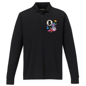 Dabbing Astronaut 5 Yrs Old Birthday Boy Space 5th Birthday Performance Long Sleeve Polo