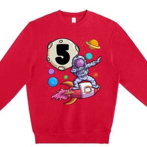 Dabbing Astronaut 5 Yrs Old Birthday Boy Space 5th Birthday Premium Crewneck Sweatshirt