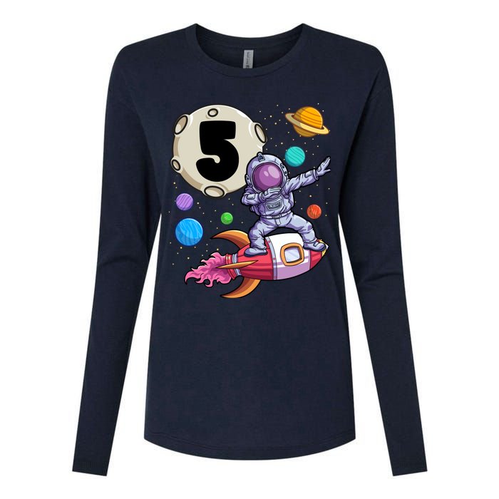 Dabbing Astronaut 5 Yrs Old Birthday Boy Space 5th Birthday Womens Cotton Relaxed Long Sleeve T-Shirt