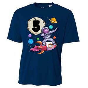 Dabbing Astronaut 5 Yrs Old Birthday Boy Space 5th Birthday Cooling Performance Crew T-Shirt