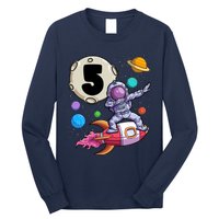 Dabbing Astronaut 5 Yrs Old Birthday Boy Space 5th Birthday Long Sleeve Shirt