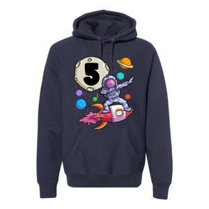 Dabbing Astronaut 5 Yrs Old Birthday Boy Space 5th Birthday Premium Hoodie