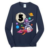 Dabbing Astronaut 5 Yrs Old Birthday Boy Space 5th Birthday Tall Long Sleeve T-Shirt