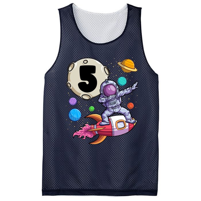 Dabbing Astronaut 5 Yrs Old Birthday Boy Space 5th Birthday Mesh Reversible Basketball Jersey Tank