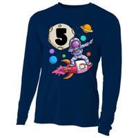 Dabbing Astronaut 5 Yrs Old Birthday Boy Space 5th Birthday Cooling Performance Long Sleeve Crew