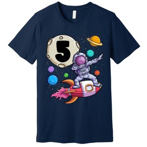 Dabbing Astronaut 5 Yrs Old Birthday Boy Space 5th Birthday Premium T-Shirt