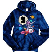 Dabbing Astronaut 5 Yrs Old Birthday Boy Space 5th Birthday Tie Dye Hoodie