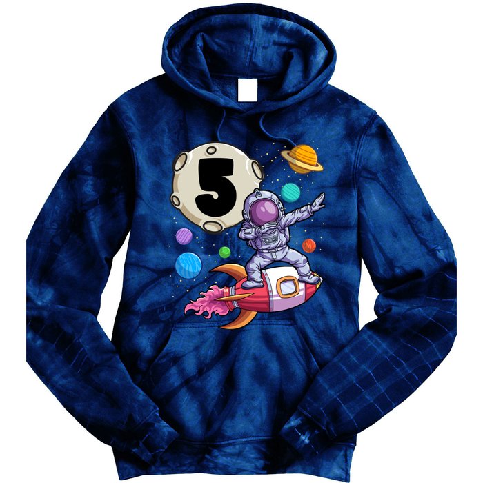 Dabbing Astronaut 5 Yrs Old Birthday Boy Space 5th Birthday Tie Dye Hoodie